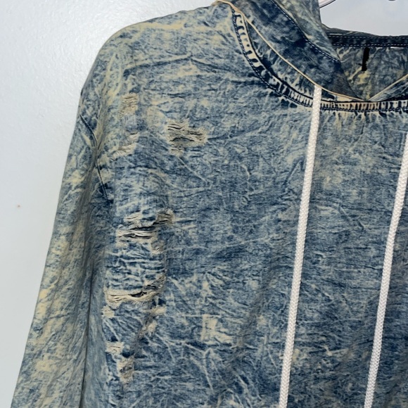 Thrill Jeans Hoodie Cropped Ripped Distressed Streetwear Y2K Stonewashed Size M - Picture 2 of 4